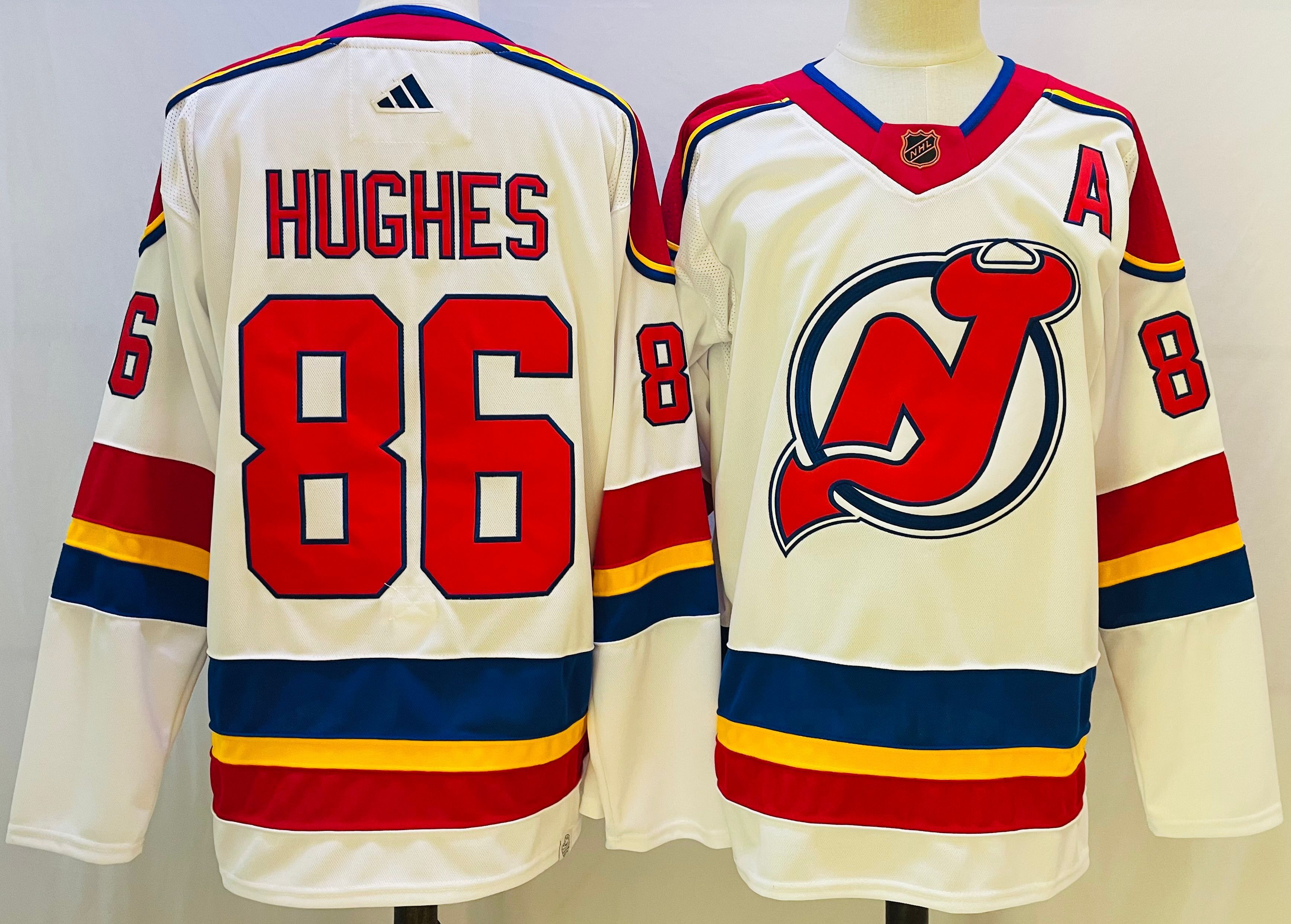 Men New Jersey Devils #86 Hughes White Throwback 2022 Adidas NHL Jersey->edmonton oilers->NHL Jersey